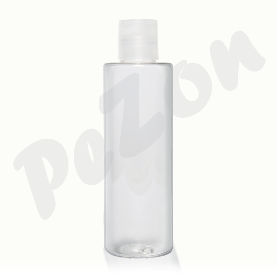 Láhev 200ml: Kulatá průhledná, bezbarvá láhev, 200ml