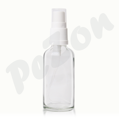 Láhev 50ml: Skleněná, kulatá průhledná, bezbarvá láhev, 50ml