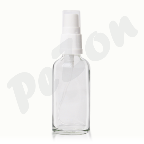 Láhev 50ml: Skleněná, kulatá průhledná, bezbarvá láhev, 50ml