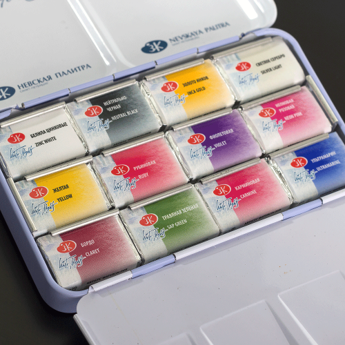 Box na akvarelové barvy White Nights světlé fiálový, kovový na 12ks.