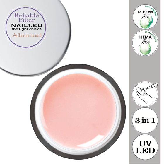 Reliable Fiber Almond UV/LED Gel. HEMA&Di-HEMA Free jednofázový gel - hypoalergenní.