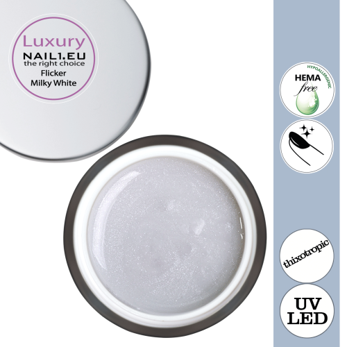 Luxury UV/LED Gel Flicker Milky White - Hema Free Gel želé (jelly)