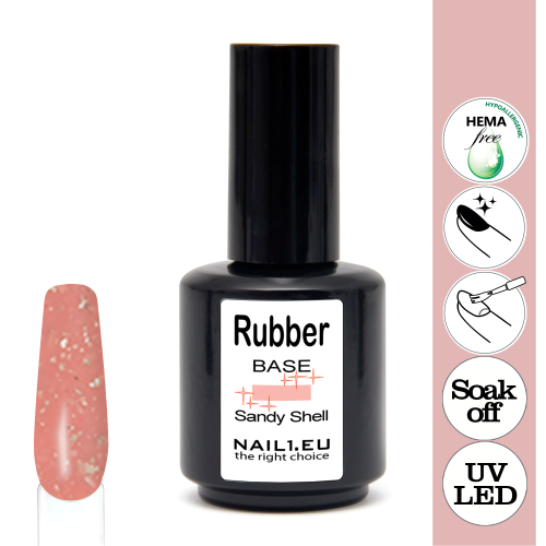 Rubber Base Sandy Shell Gel Lak - zlaté vločky - 15ml